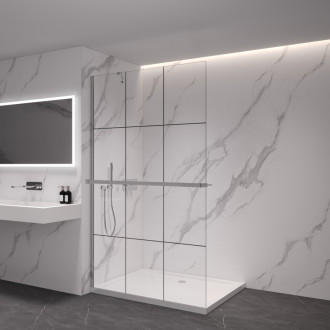 CERANO - Sprchová zástena Walk-in Onyx YL/P - 8 mm + polička/držiak na uteráky - chróm, industriálne sklo - 120x200 cm