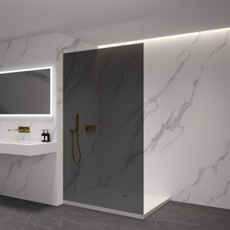 CERANO - Sprchová zástena Walk-in Crystal Ľ/P - 8 mm - bezvzperový systém - zlatá kartáčovaná, grafitové sklo - 90x200 cm