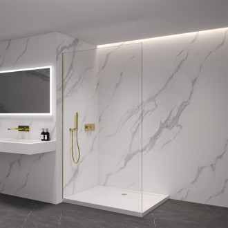 CERANO - Sprchová zástena Walk-in Crystal Ľ/P - 8 mm - bezvzperový systém - zlatá kartáčovaná, transparentné sklo - 110x200 cm