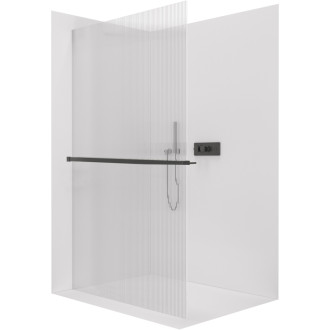 CERANO - Sprchová zástena Walk-in Crystal Ľ/P - 8 mm + polička/držiak na uteráky - bezvzperový systém - čierna matná, ryhované sklo - 70x200 cm