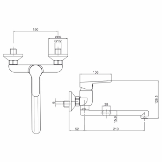 Mereo Zuna drezová batéria nástenná 150 mm s ramienkom plochým rovným 210 mm M-CB302Z