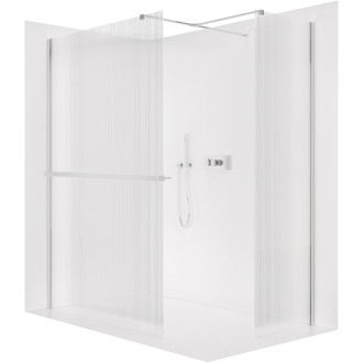 CERANO - Sprchová zástena Walk-in Onyx TL/P - 8 mm - hranatá vzpera + polička/držiak na uteráky - chróm, ryhované sklo - 150x140x200 cm
