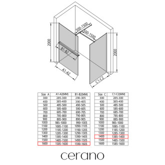 CERANO - Sprchová zástena Walk-in Onyx TL/P - 8 mm - hranatá vzpera + polička/držiak na uteráky - chróm, ryhované sklo - 160x140 cm