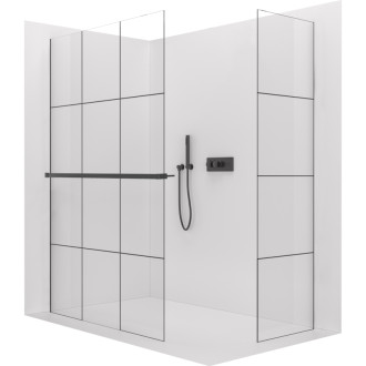 CERANO - Sprchová zástena Walk-in Crystal TL/P - 8 mm - bezvzperový systém + polička/držiak na uteráky - čierna matná, industriálne sklo - 160x160x200