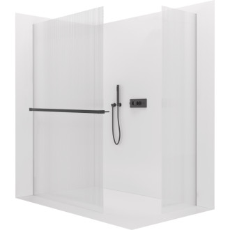 CERANO - Sprchová zástena Walk-in Crystal TL/P - 8 mm - bezvzperový systém + polička/držiak na uteráky - čierna matná, ryhované sklo - 110x50x200 cm