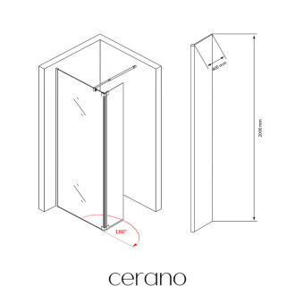 CERANO - Prídavný panel k sprchovej zástene Onyx - 8 mm - čierna matná, transparentné sklo - 40x200 cm