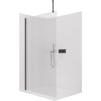 CERANO - Sprchová zástena Walk-in Onyx Top Cube Ľ/P - 8 mm - hranatá vzpera - čierna matná, ryhované sklo - 130x200 cm