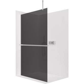 CERANO - Sprchová zástena Walk-in Onyx Top Cube Ľ/P - 8 mm - hranatá vzpera + polička/držiak na uteráky - chróm, grafitové sklo - 70x200 cm
