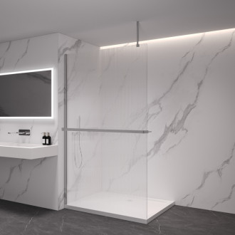 CERANO - Sprchová zástena Walk-in Onyx Top Cube Ľ/P - 8 mm - hranatá vzpera + polička/držiak na uteráky - chróm, ryhované sklo - 140x200 cm