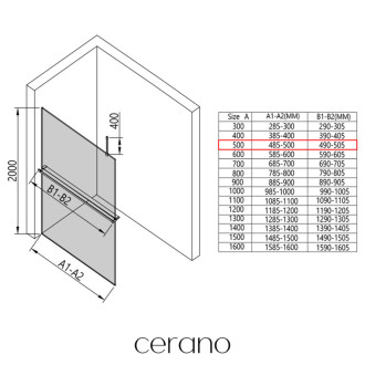 CERANO - Sprchová zástena Walk-in Onyx Top Cube Ľ/P - 8 mm - hranatá vzpera + polička/držiak na uteráky - chróm, transparentné sklo - 50x200 cm