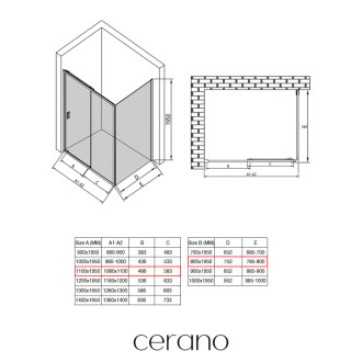 CERANO - Sprchovací kút Varone LINE Ľ/P - 6 mm - čierna matná, grafitové sklo - 110x80x195 cm - posuvný