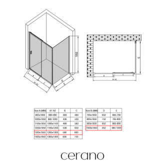 CERANO - Sprchovací kút Varone LINE Ľ/P - 6 mm - čierna matná, grafitové sklo - 130x100 cm - posuvný