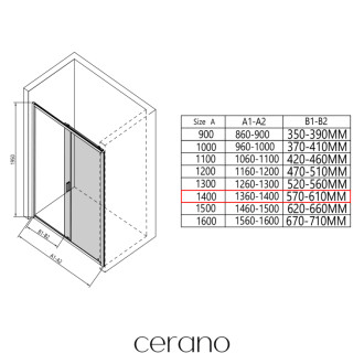 CERANO - Sprchovací kút Varone LINE Ľ/P - 6 mm - čierna matná, grafitové sklo - 140x100 cm - posuvný