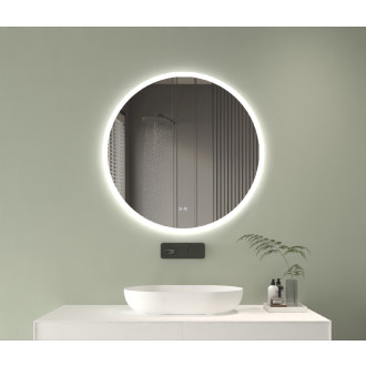 CERANO - Kúpeľňové LED zrkadlo Blanco, akrylátový rám - biela lesklá - Ø 50 cm