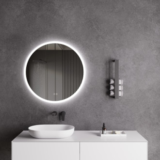 CERANO - Kúpeľňové LED zrkadlo Blanco, akrylátový rám - biela lesklá - Ø 50 cm
