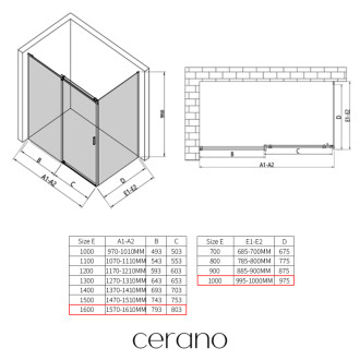 CERANO - Sprchovací kút Santoro Ľ/P - 8 mm - chróm, transparentné sklo - 160x100x195 cm - posuvný