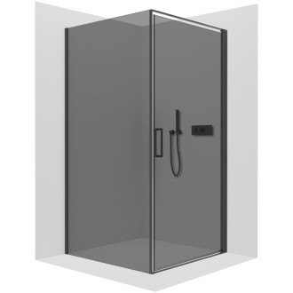 CERANO - Sprchovací kút Porte Ľ/P - 8 mm - čierna matná, grafitové sklo - 90x70 cm - otočný