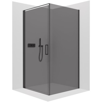 CERANO - Sprchovací kút Porte Ľ/P - 8 mm - čierna matná, grafitové sklo - 90x70 cm - otočný