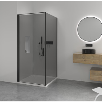 CERANO - Sprchovací kút Porte Ľ/P - 8 mm - čierna matná, grafitové sklo - 90x70 cm - otočný