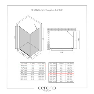CERANO - Sprchovací kút Antelo L/P - 6 mm - čierna matná, transparentné sklo - 70x70x190 cm - otočný