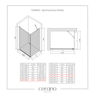 CERANO - Sprchovací kút Antelo L/P - 6 mm - chróm, transparentné sklo - 120x70x190 cm - otočný