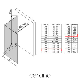 CERANO - Sprchová zástena Walk-in Onyx Corner Cube Ľ/P - 8 mm - čierna matná, grafitové sklo - 140x70x200 cm