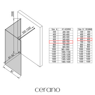 CERANO - Sprchová zástena Walk-in Onyx Corner Cube Ľ/P - 8 mm - čierna matná, transparentné sklo - 70x60x200 cm