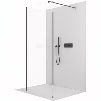 CERANO - Sprchová zástena Walk-in Onyx Corner Cube Ľ/P - 8 mm - hranatá vzpera - čierna matná, transparentné sklo - 90x60x200 cm