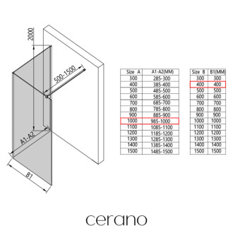 CERANO - Sprchová zástena Walk-in Onyx Corner Cube Ľ/P - 8 mm - hranatá vzpera - čierna matná, grafitové sklo - 100x40x200 cm
