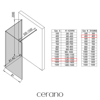 CERANO - Sprchová zástena Walk-in Onyx Corner Cube Ľ/P - 8 mm - hranatá vzpera - čierna matná, grafitové sklo - 130x40x200 cm
