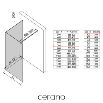 CERANO - Sprchová zástena Walk-in Onyx Corner Cube Ľ/P - 8 mm - hranatá vzpera - čierna matná, grafitové sklo - 70x30x200 cm