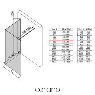 CERANO - Sprchová zástena Walk-in Onyx Corner Cube Ľ/P - 8 mm - hranatá vzpera - čierna matná, grafitové sklo - 70x40x200 cm