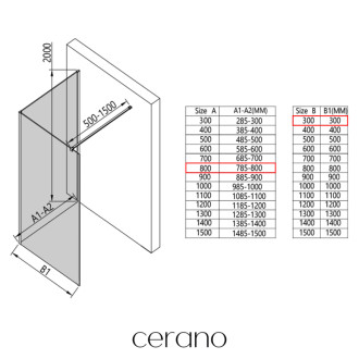CERANO - Sprchová zástena Walk-in Onyx Corner Cube Ľ/P - 8 mm - hranatá vzpera - čierna matná, grafitové sklo - 80x30x200 cm