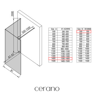 CERANO - Sprchová zástena Walk-in Onyx Corner Cube Ľ/P - 8 mm - hranatá vzpera - čierna matná, transparentné sklo - 140x30x200 cm