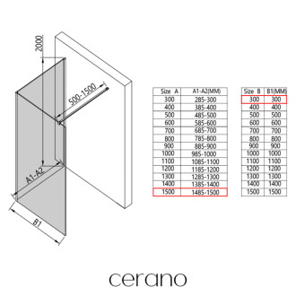CERANO - Sprchová zástena Walk-in Onyx Corner Cube Ľ/P - 8 mm - hranatá vzpera - čierna matná, transparentné sklo - 150x30x200 cm