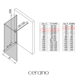 CERANO - Sprchová zástena Walk-in Onyx Corner Cube Ľ/P - 8 mm - hranatá vzpera - čierna matná, transparentné sklo - 50x40x200 cm