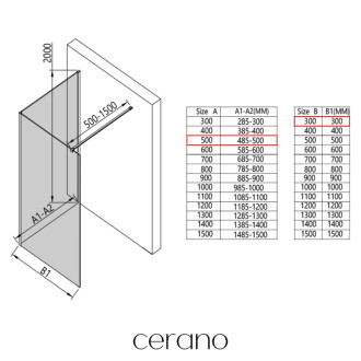 CERANO - Sprchová zástena Walk-in Onyx Corner Cube Ľ/P - 8 mm - hranatá vzpera - chróm, grafitové sklo - 50x30x200 cm