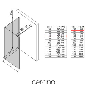 CERANO - Sprchová zástena Walk-in Onyx Corner Cube Ľ/P - 8 mm - hranatá vzpera - chróm, transparentné sklo - 60x30x200 cm