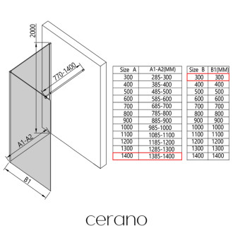 CERANO - Sprchová zástena Walk-in Onyx Corner Round Ľ/P - 8 mm - okrúhla vzpera - čierna matná, grafitové sklo - 140x30x200 cm