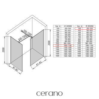 CERANO - Sprchová zástena Walk-in Onyx TL/P - 8 mm - hranatá vzpera - biela matná, grafitové sklo - 110x30x200 cm