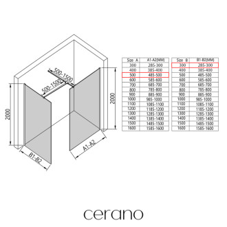 CERANO - Sprchová zástena Walk-in Onyx TL/P - 8 mm - hranatá vzpera - biela matná, mliečne sklo - 50x30x200 cm