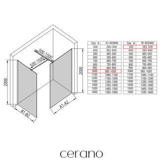 CERANO - Sprchová zástena Walk-in Onyx TL/P - 8 mm - hranatá vzpera - chróm, grafitové sklo - 100x30x200 cm