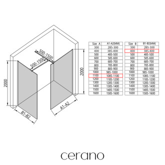 CERANO - Sprchová zástena Walk-in Onyx TL/P - 8 mm - hranatá vzpera - chróm, grafitové sklo - 110x40x200 cm