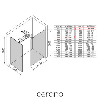 CERANO - Sprchová zástena Walk-in Onyx TL/P - 8 mm - hranatá vzpera - chróm, grafitové sklo - 70x30x200 cm