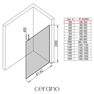 CERANO - Sprchová zástena Walk-in Onyx Top Cube Ľ/P - 8 mm - hranatá vzpera - čierna matná, transparentné sklo - 30x200 cm