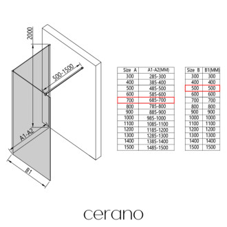 CERANO - Sprchová zástena Walk-in Onyx Corner Cube Ľ/P - 8 mm - čierna matná, grafitové sklo - 70x50x200 cm