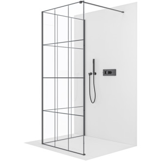 CERANO - Sprchová zástena Walk-in Onyx Corner Cube Ľ/P - 8 mm - hranatá vzpera - čierna matná, industriálne sklo - 110x90x200 cm