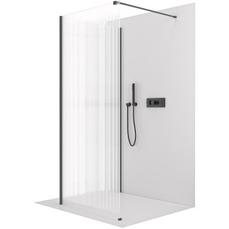 CERANO - Sprchová zástena Walk-in Onyx Corner Cube Ľ/P - 8 mm - hranatá vzpera - čierna matná, ryhované sklo - 110x50x200 cm