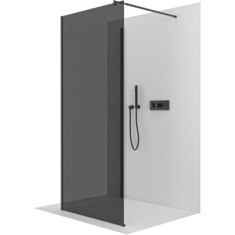 CERANO - Sprchová zástena Walk-in Onyx Corner Round Ľ/P - 8 mm - guľatá vzpera - čierna matná, grafitové sklo - 110x50x200 cm