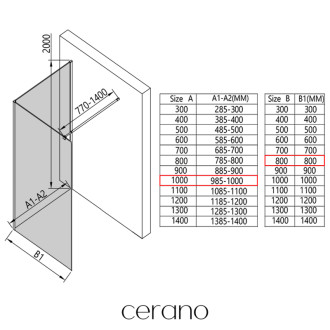 CERANO - Sprchová zástena Walk-in Onyx Corner Round Ľ/P - 8 mm - guľatá vzpera - čierna matná, transparentné sklo - 100x80x200 cm